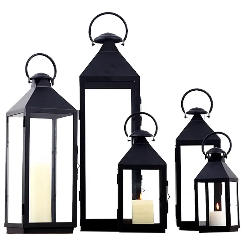 Luxury Windproof Glass Candle Holder, for Garden Outdoor Dinning Table, Lantern Candelabros ,Metal And Glass