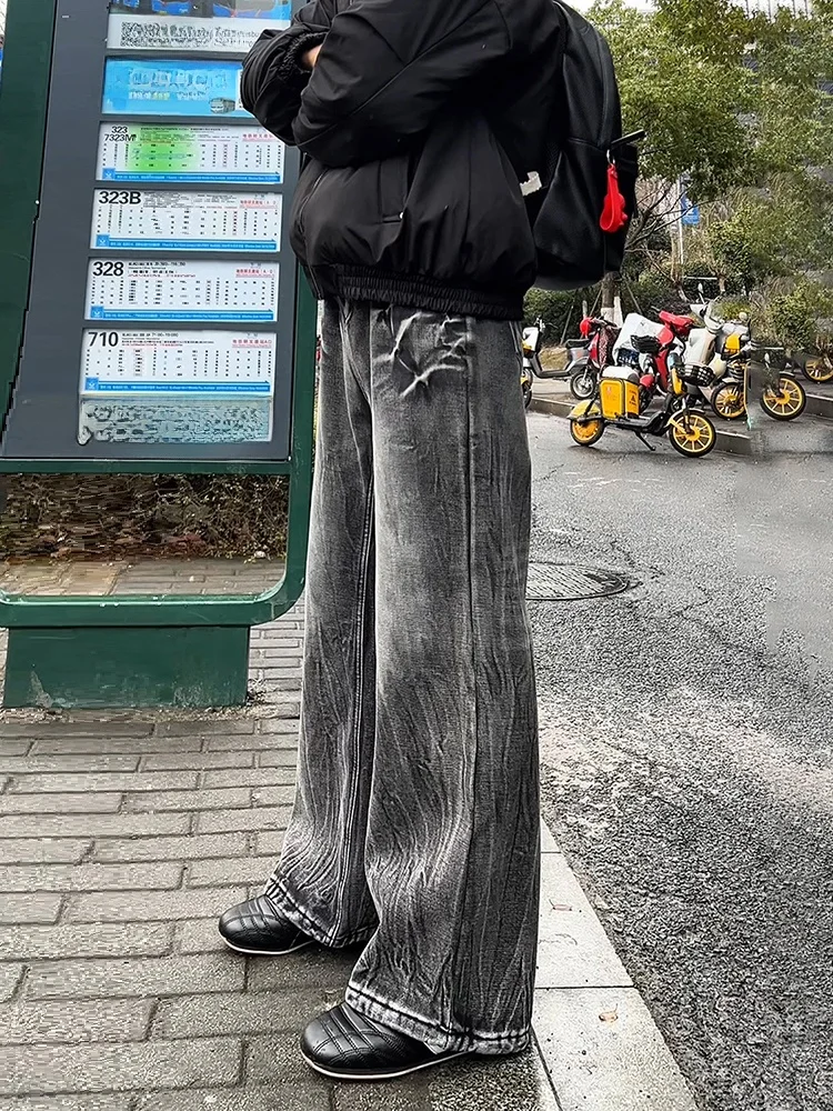 

Bla Fce Lined Flared Jeans Men's Autumn Winter Straight Leg Slimming High Street Knife Casual Jeans Low Waist Zipper