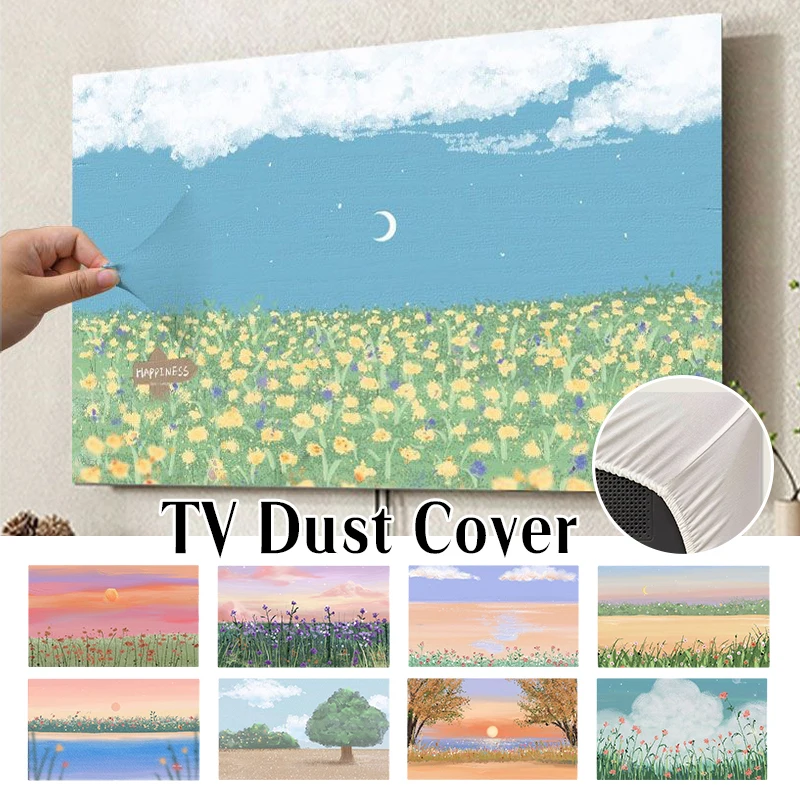 Funda de TV con Estampado de Paisaje a Color, 32/42/46/55/69/76/85 Pulgadas, Funda Elástica de Tela para Televisor, Cubierta Antipolvo, Decoración para el Hogar