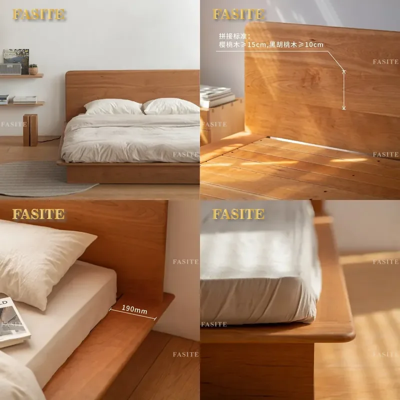For North American Cherry Wood Bed Frame Solid Wood Double Bed Simple Modern Antique Style Master Bedroom Furniture Home