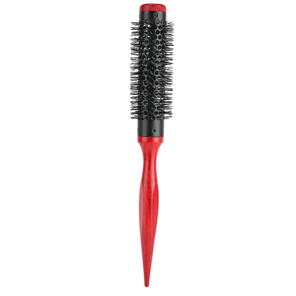Wooden Handle Roller Comb Nylon Bristles Pointed Tip Hair Styling Brush Aluminum Tube Heat Resistant Hair Styling Comb Salon Use