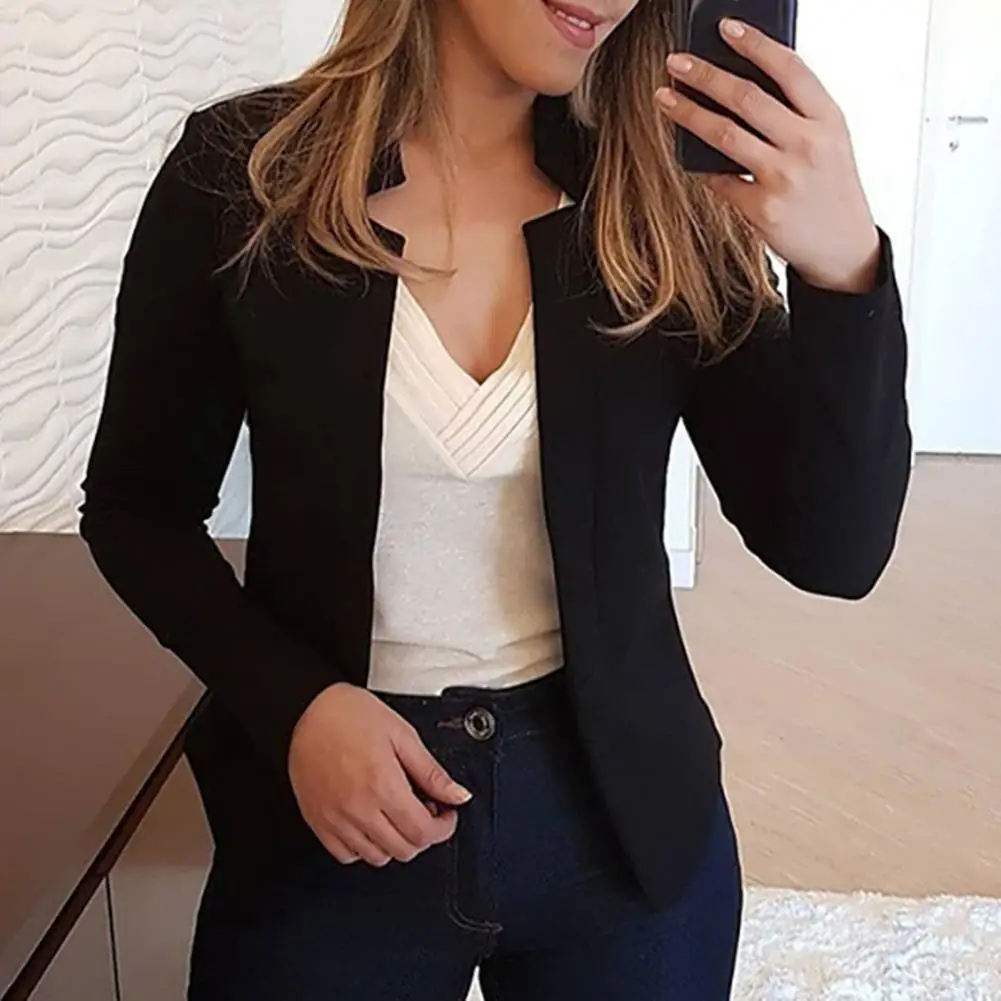Cappotto da abito aperto sul davanti Primavera Autunno Donna Blazer slim fit Colletto dentellato Manica lunga Tinta unita Primavera Estate Autunno Blazer 2025