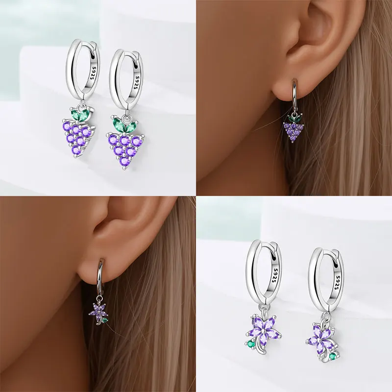 2025 S925 Silver Colorful Sparking Zircon Heart Shape Dopamine Hoop Earrings Flowers Earrings Jewelry for Women Girl Fine Gifts