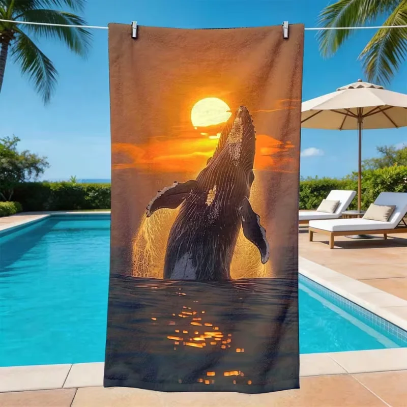 Cute Orca Killer Whale Volcano Ocean Beach Towel Marine Print Quick Dry Sand Resistant Swimming Towel Summer Travel Yoga Towel