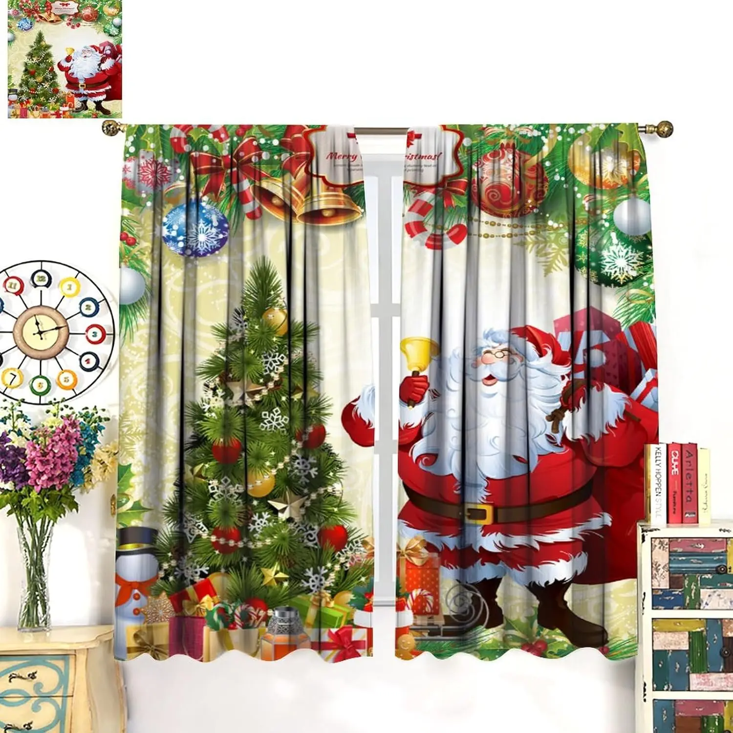 

Merry Christmas Modern and Cute Santa Claus Patterns Printed Bedroom and Living Room Christmas Decoration Curtains