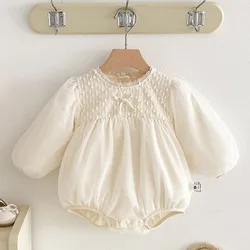 2025 New Spring Infant Baby Girl Bodysuits Long Sleeved Cotton Lace Splicing Newborn Baby Girl Jumpsuit 0-24M Baby Girl Clothing