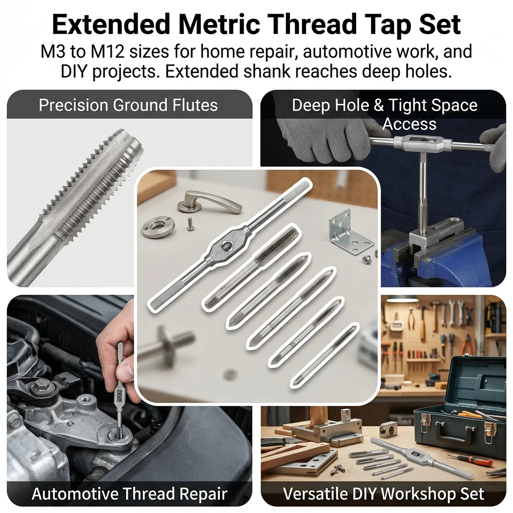 Thread Tap Set Professional Deep Hole Machining for DIY Enthusiasts Alloy Steel Spiral Tapping Tool Kit Durable