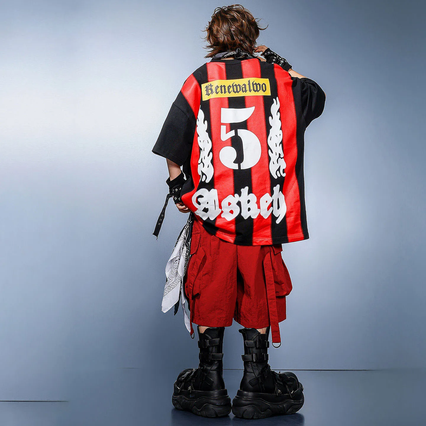 

Kid Kpop Hip Hop Clothing Black Red Striped T Shirt Casual Strap Cargo Shorts Middle Pants for Girl Boy Dance Costumes Clothes