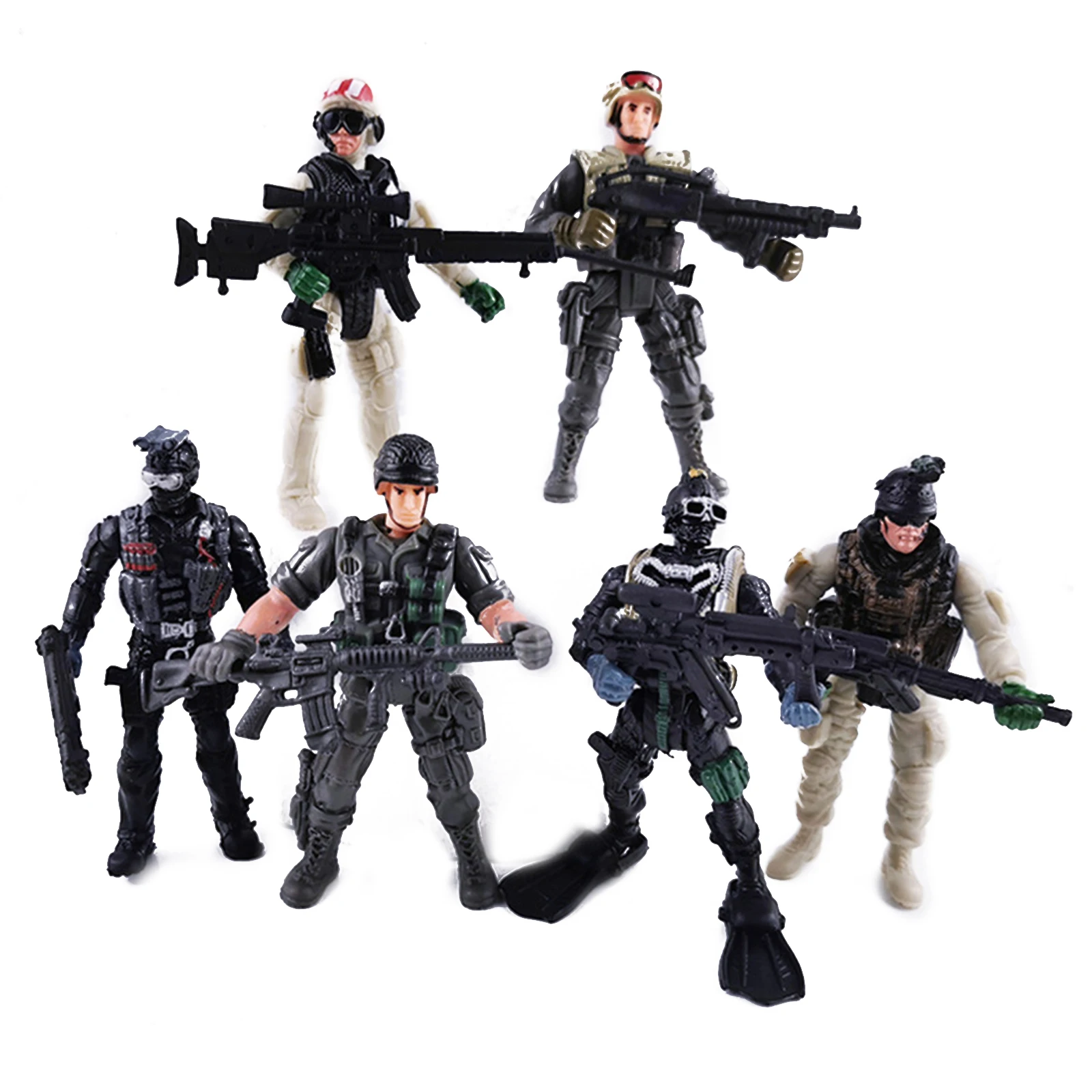 

6 Pcs Special Force Army SWAT Soldiers Action Figures W/ Weapons & Accessories 1:18 Mlitary Soldier Model