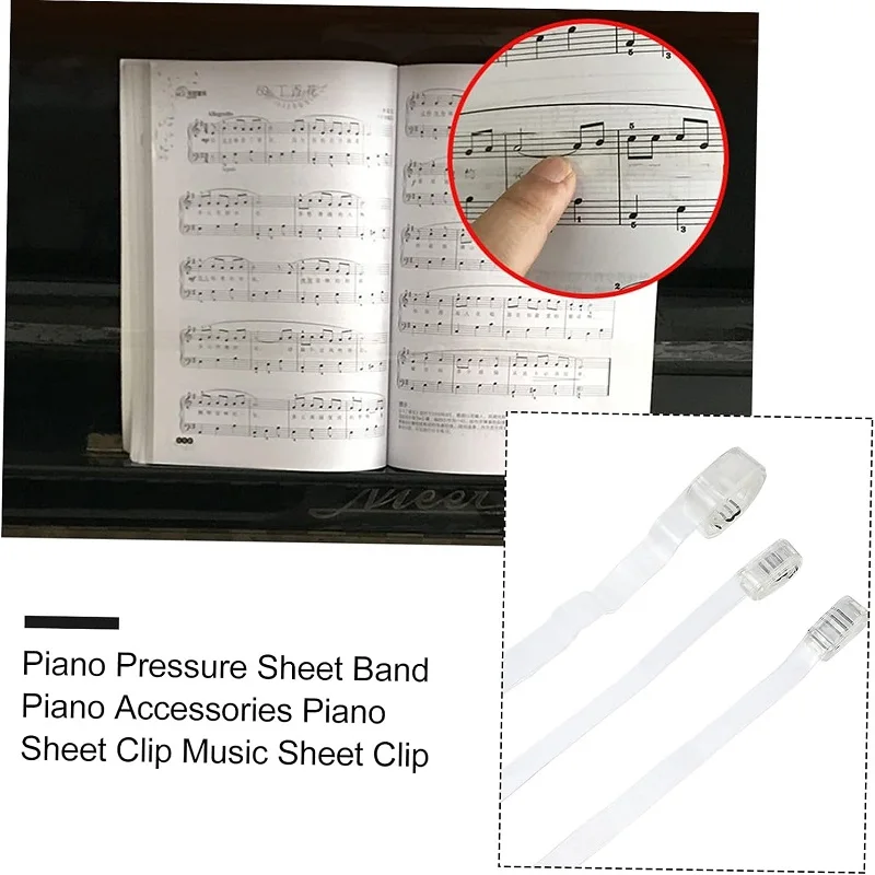 Music Book Clip Transparent Piano Page Sheet Pressure Band Fix Strap Music Score Folder Bookmark Stand Fixing Strip Accessories