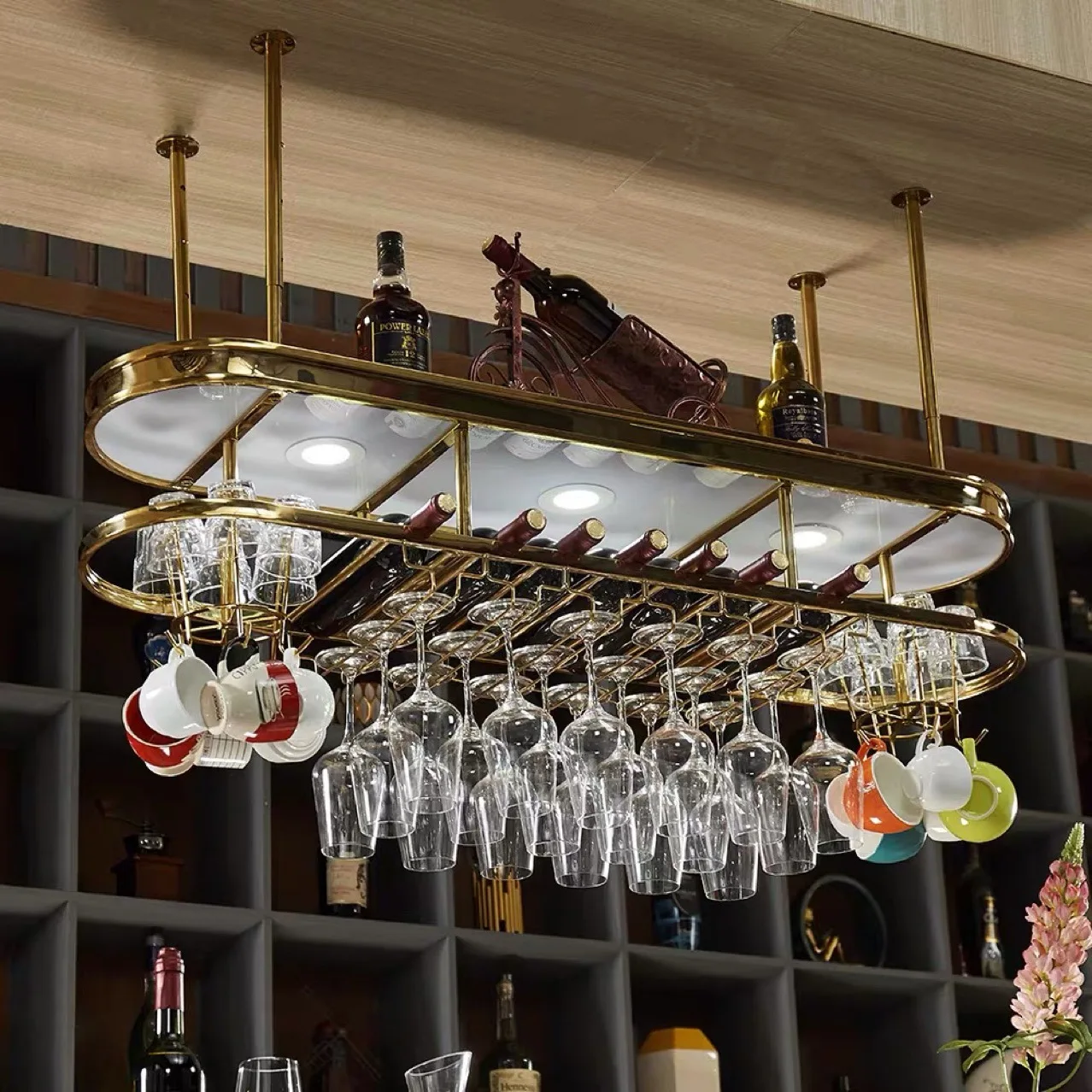 

Light luxury stainless steel wine rack bar table hanger hanging wine glass rack upside down shelf red wine glass rack hanging ho
