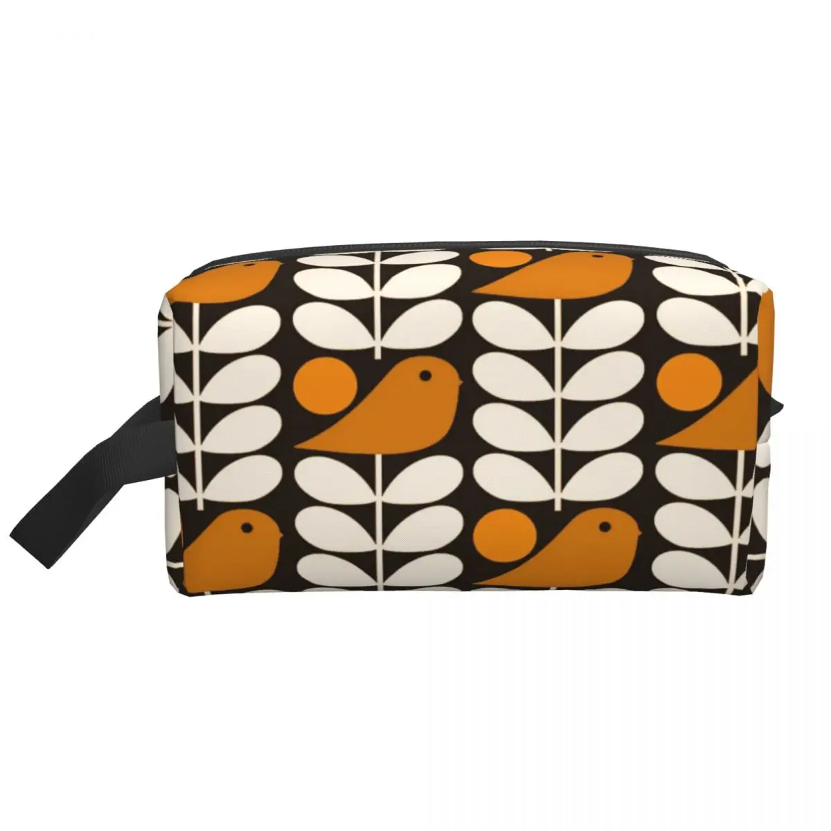 Custom Birds Black White Orange Toiletry Bag Orla Kiely Scandi Cosmetic Makeup Organizer Ladies Beauty Storage Dopp Kit Box