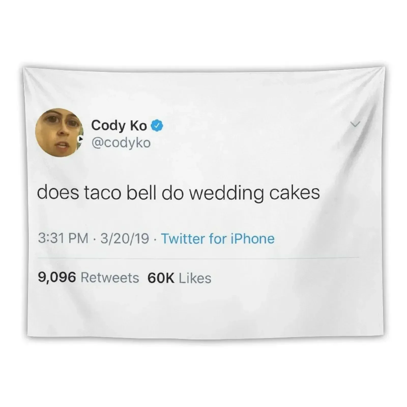 Cody Ko Taco Bell Tweet Tapestry Room Decoration Korean Style Wall Decoration Items Room Decor Aesthetic Tapestry