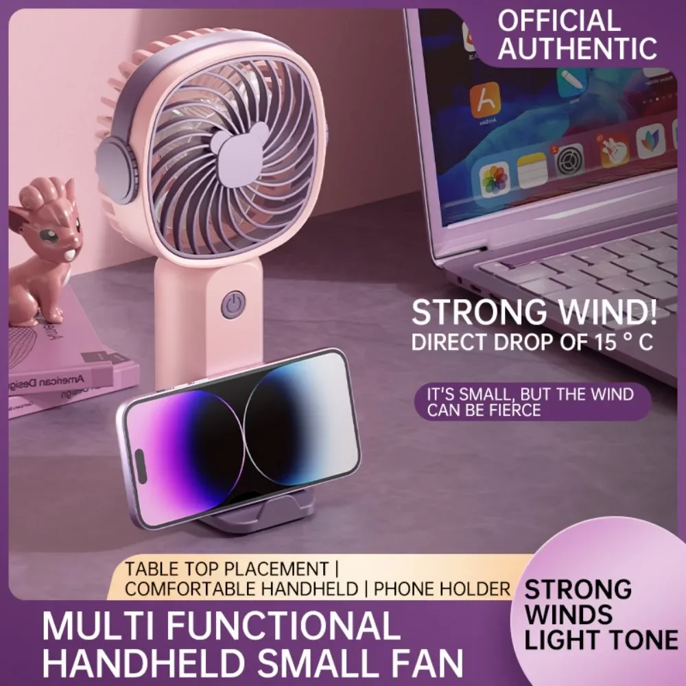 

F2 Portable Desktop Fan USB Electric Fan Mini Outdoor Handheld Fan with Desktop Phone Holder 3-speed Adjustable Wind Speed Cool