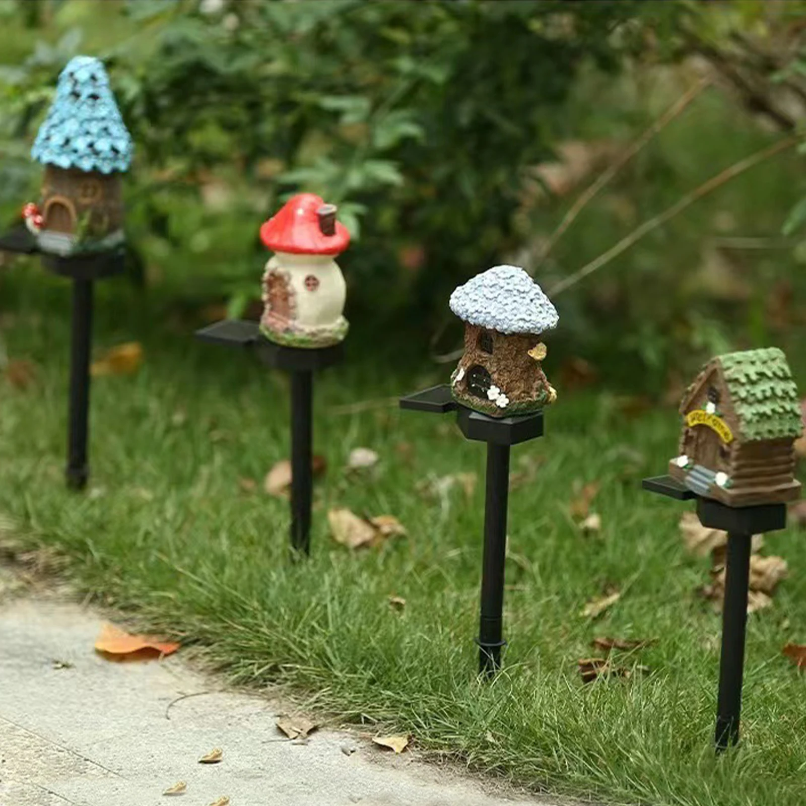 

Solar Fairy-Tale Mushroom Cottage Garden Light Waterproof LED Mushroom House Statue Decor Lamp Easy To Install for Pathway Patio