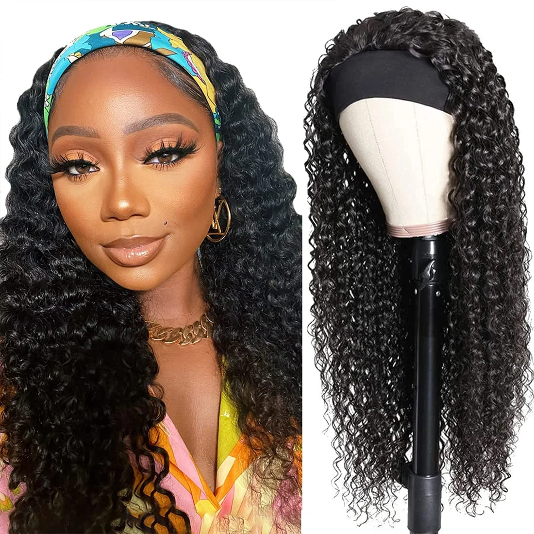 

Deep Wave Headband Wig Human Hair Curly Headband Wig For Black Women Human Hair Glueless None Lace Front Wigs Brazilian Hair Wig