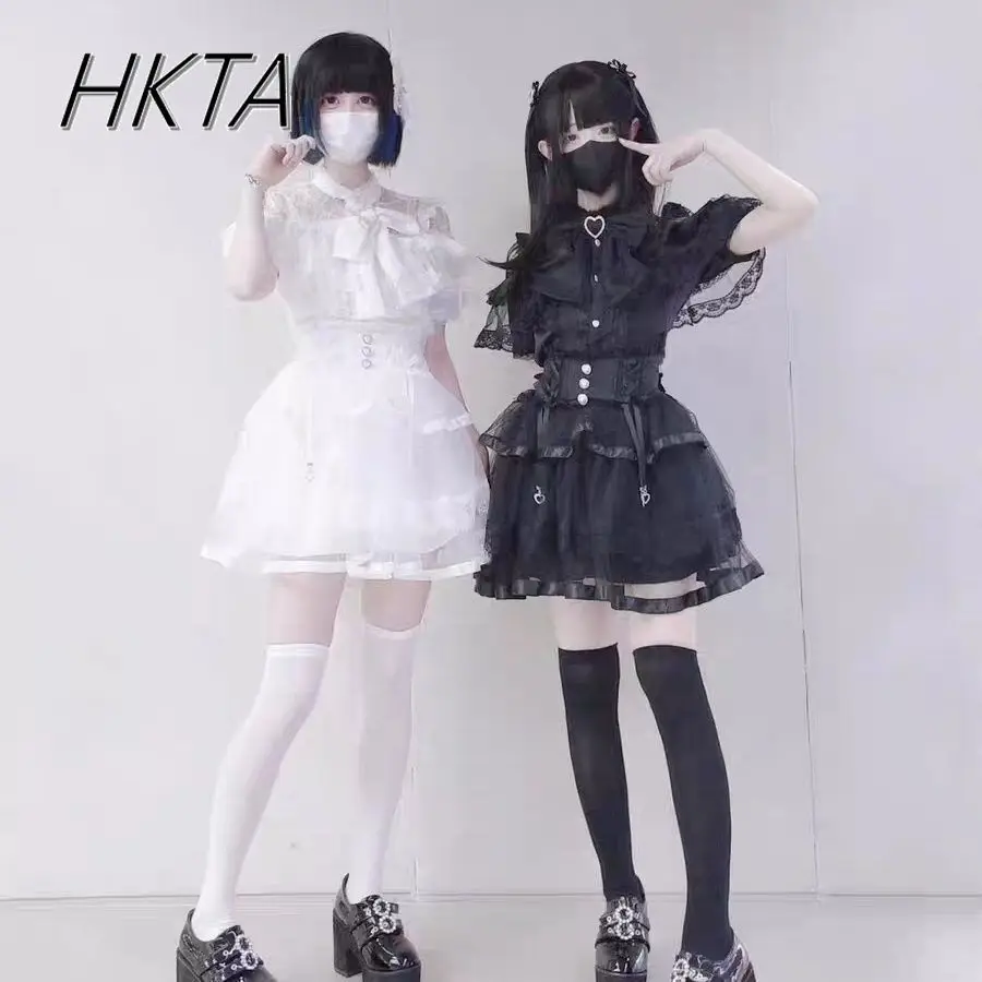 Falda de malla de encaje de cintura alta oscura con lazo de mina japonesa, faldas cortas finas de producción en masa de mina de verano, Falda plisada para mujer 2025