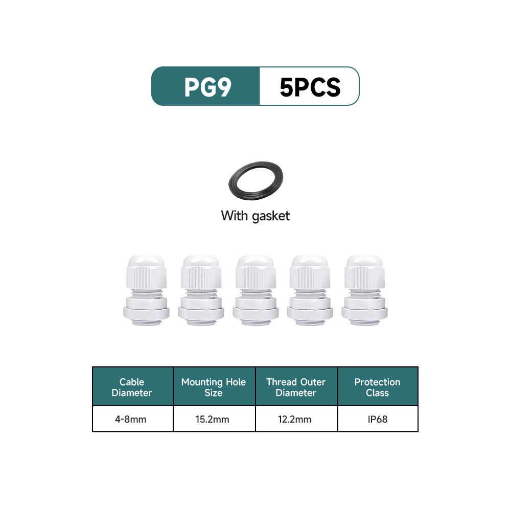 5/10 Stück wasserdichte Kabelverschraubung aus Nylon, IP68, PG7, PG9, PG11, PG13,5, PG16, für 3–14 mm Kabel, Draht, Sicherungsmutter, Verbindungsstück, weiß