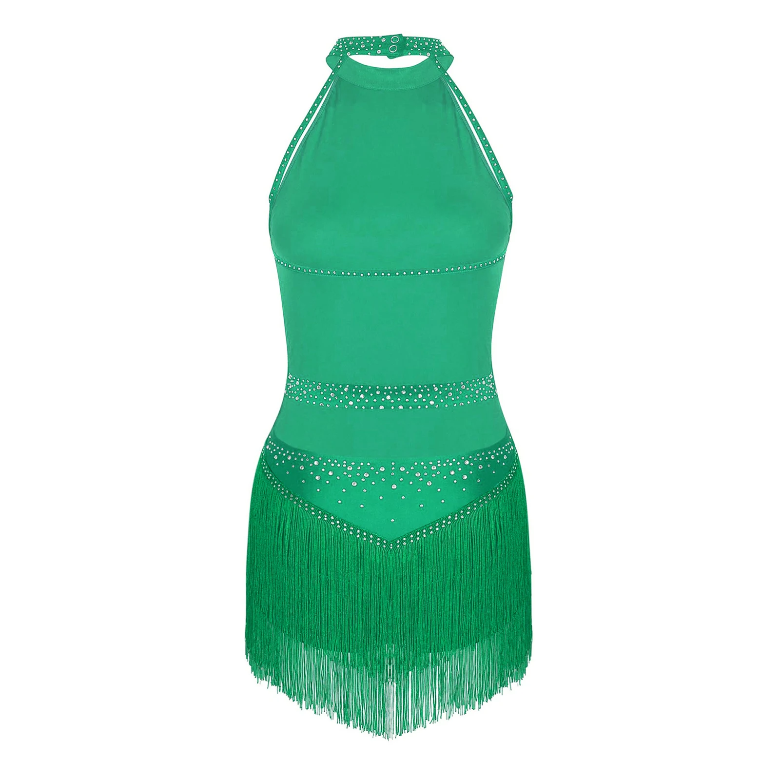 ผู้หญิงแขนกุดBacklessเลื่อมFringeบอดี้สูทห้องบอลรูมLatin Jazz Tango Salsa Danceเครื่องแต่งกายห้องบอลรูมDancewearเวทีสวมใส่