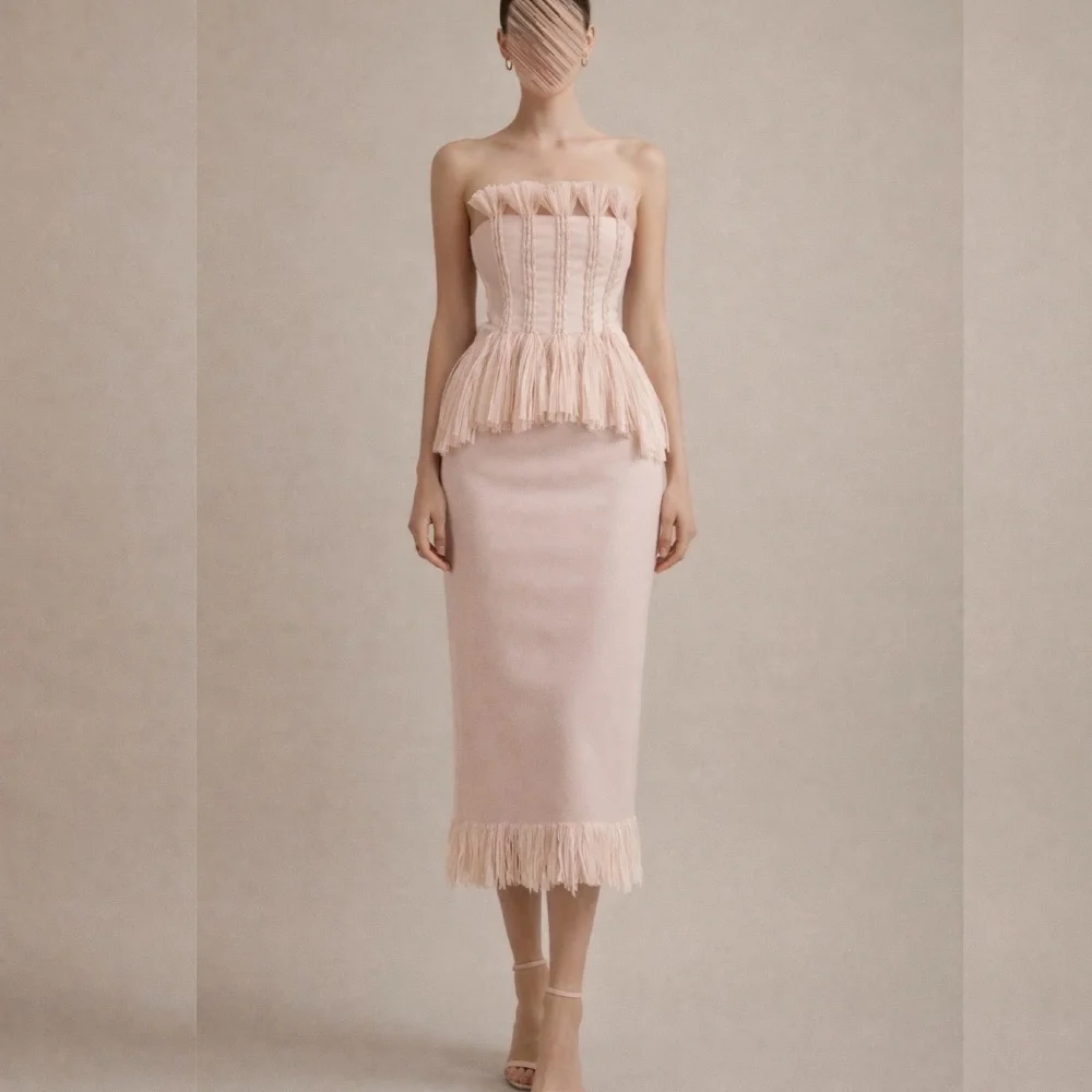 Customized Ladies Elegant Homecoming Dress Strapless Fashion Straight Midi Dresses Bespoke Occasion Party Gown Modern Style