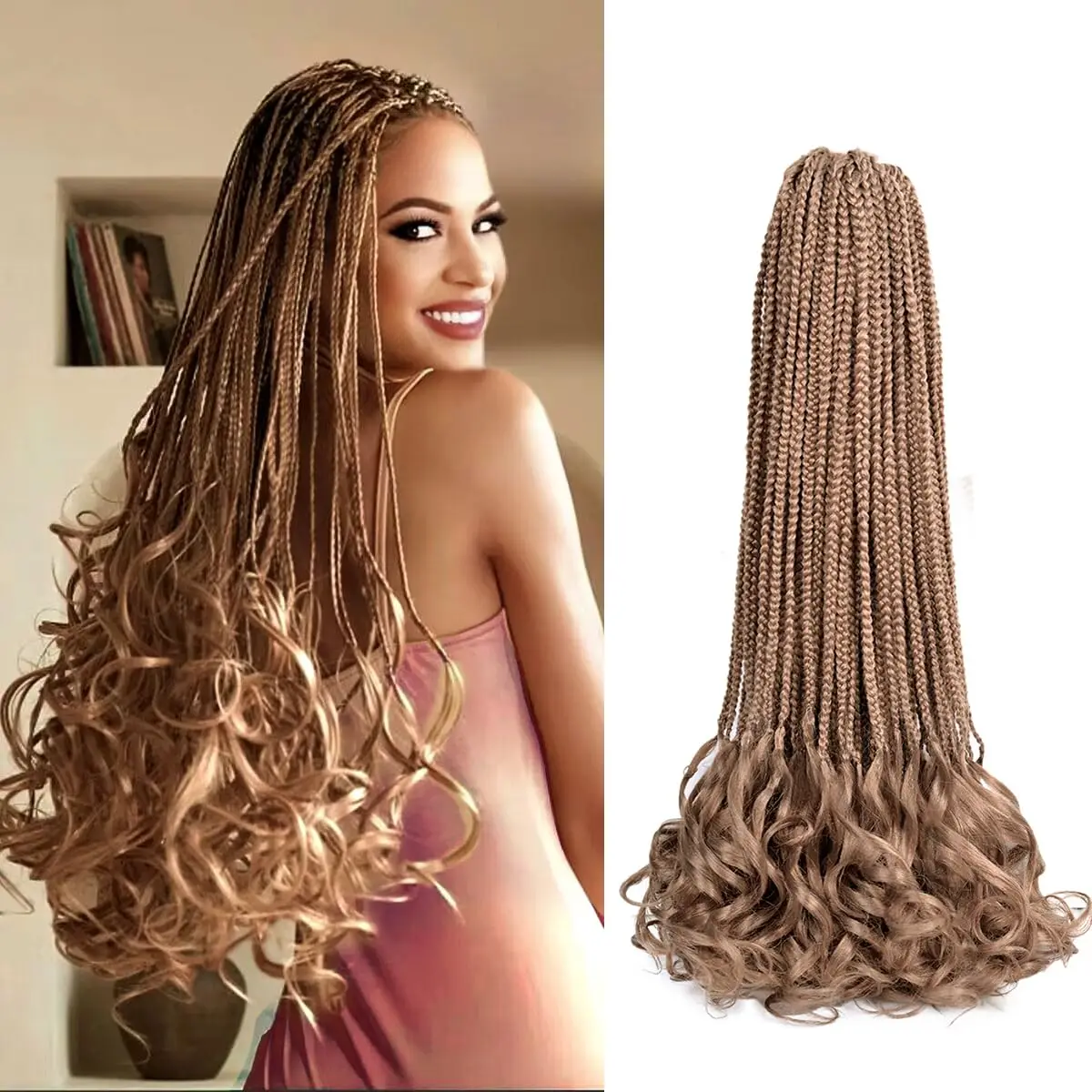 Extensiones de cabello trenzado, extensiones de cabello sintético, rizado francés, suelto, ondulado, hinchable, 24 pulgadas