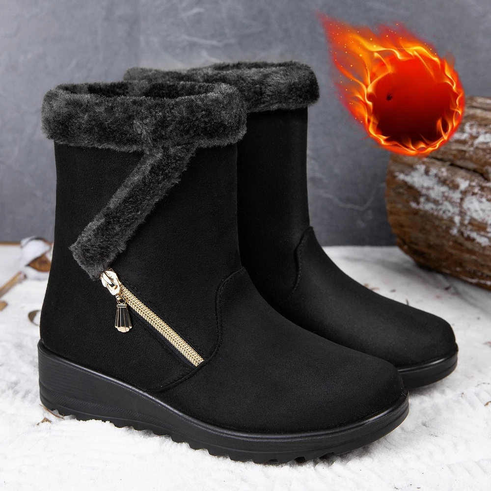 Botas de invierno para mujer, zapatos de algodón de alta calidad, cuñas antideslizantes, botines de plataforma, botas de nieve a media pantorrilla, botas cálidas de invierno para mujer