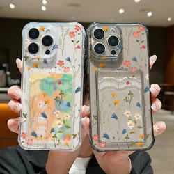 Card Slot Pocket Soft TPU Case For iPhone 17 Air 16e 16 Pro 15 14 13 12 Pro Max 11 Shockproof Small Floral Pattern Phone Cover