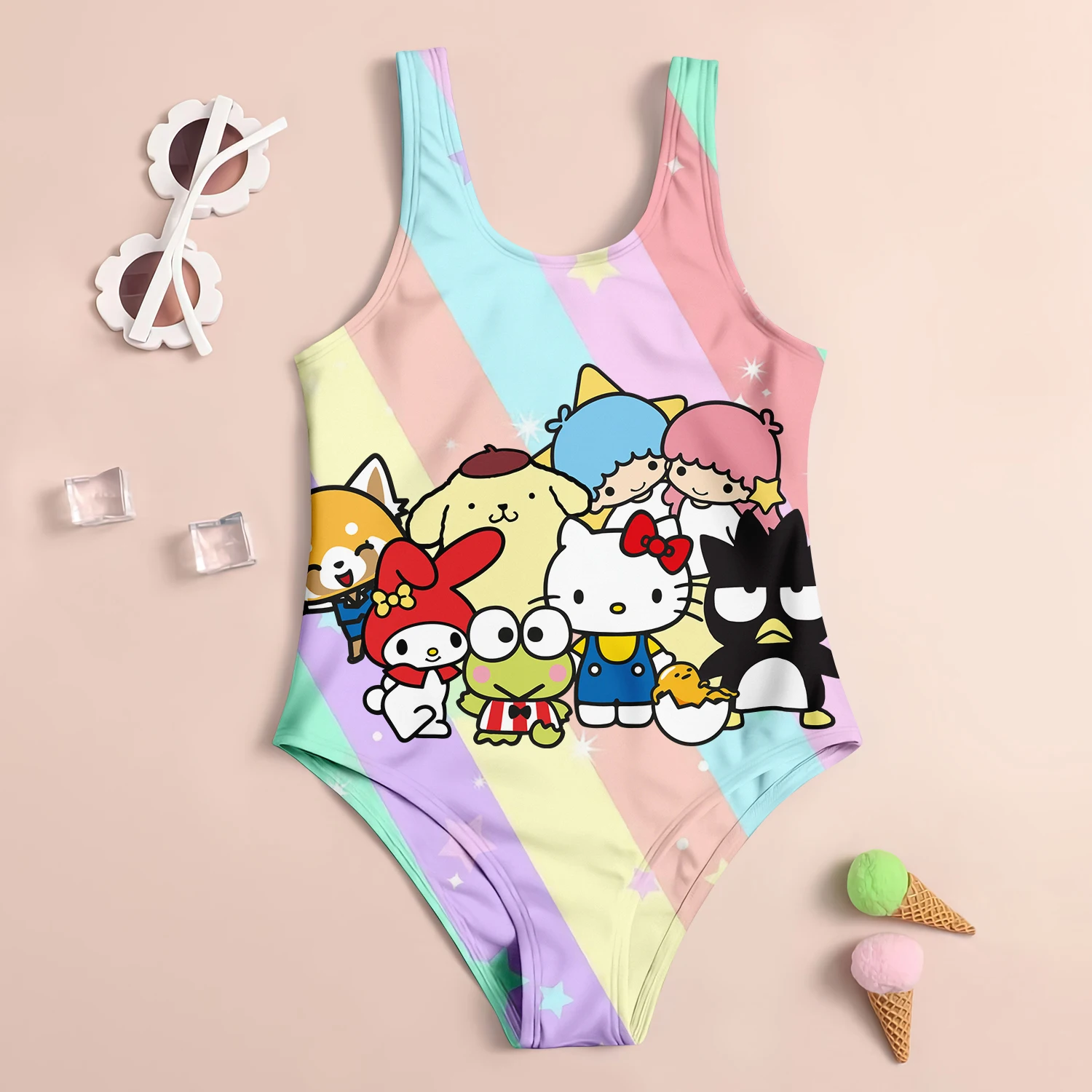 Baby Swimwear 2024 Summer Children\'s Swimsuit Girls Cute Large Size Sanrio Hello Kitty Beach Girls\' Swimsuit Kids Girl Infant