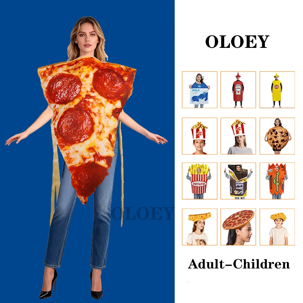 Disfraz de Pizza para Halloween, Disfraces de Comida para Cosplay, Trajes Familiares para Carnaval, Pascua, Purim, Ropa de Fantasía, Talla Única, Sombrero de Pastel de Queso para Adultos y Niños