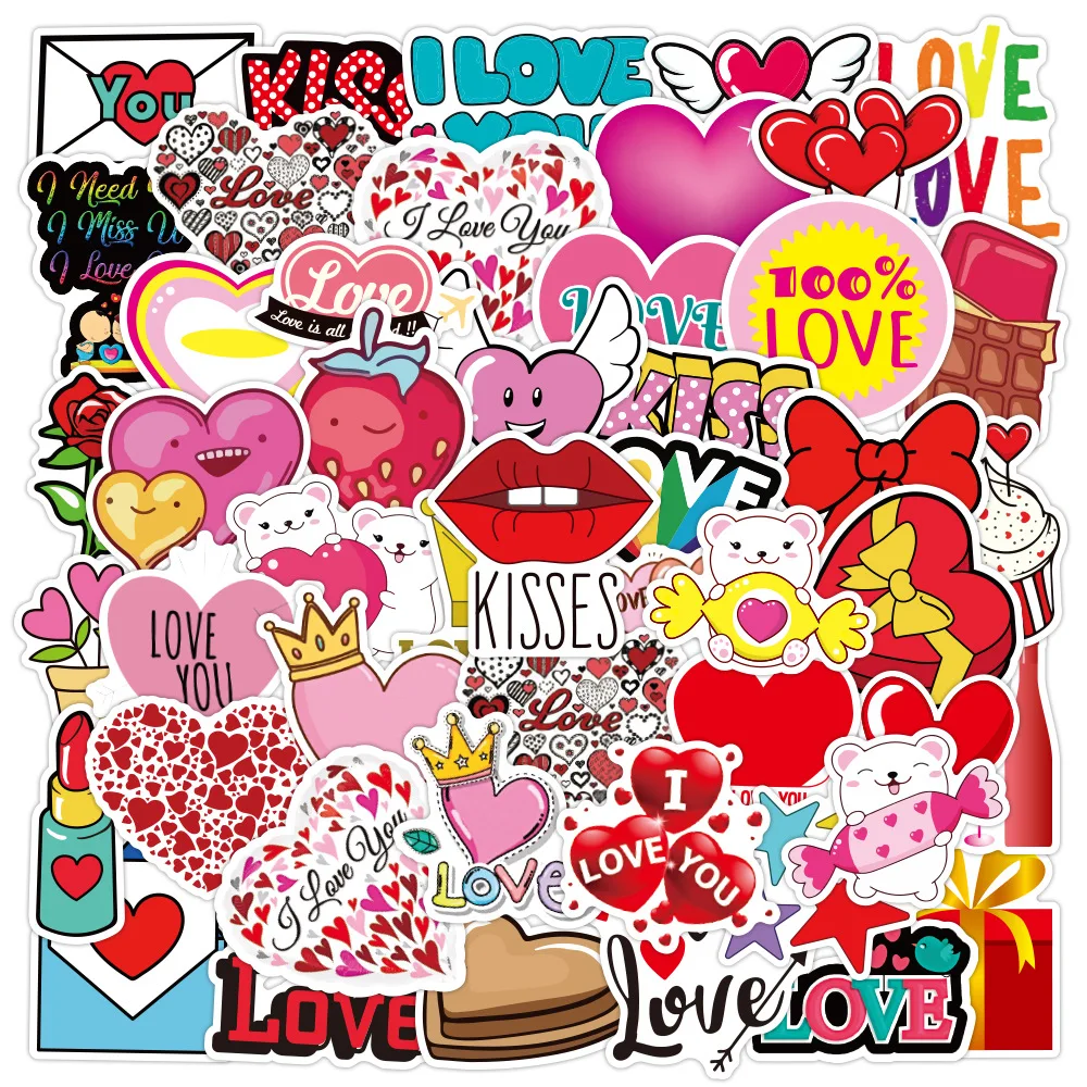 50pcs/lot New Cartoon ILOVEYOU Love Valentine’s Day Guitar Luggage Decoration Hand Account Graffiti Stickers Wholesale