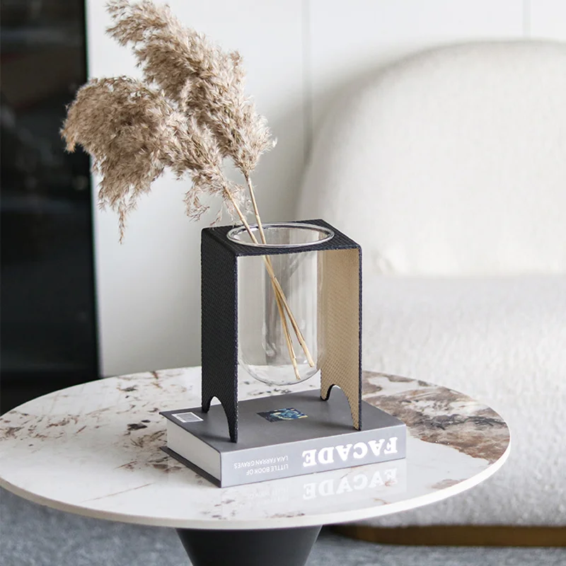 

Художественный металл с геометрическим рисунком, кожаное плетение, стеклянная ваза, гидропонная ваза, цветочная композиция, стеклянный контейнер, украшение гостиной