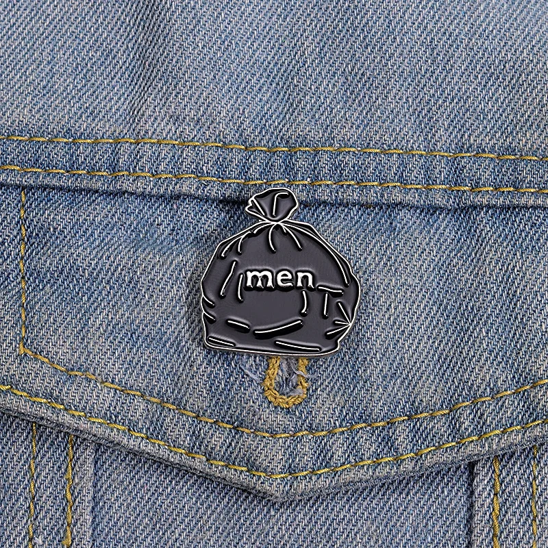 Men In The Garbage Bags Enamel Pins Funny Black Trash Punk Brooch Lapel Pines Clothes Backpack Jewelry Badge Metal Pin Wholesale