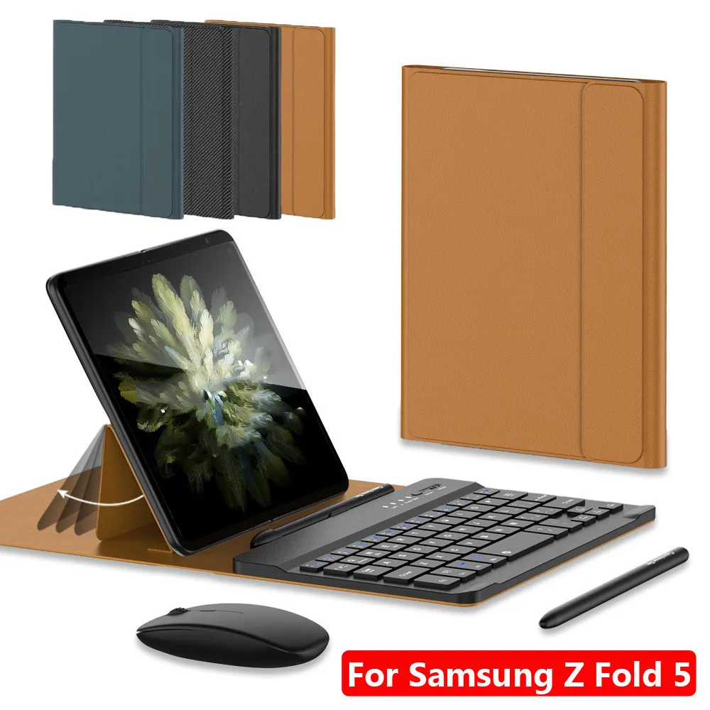 

Wireless Keyboard for Samsung Galaxy Z Fold 2 4 3 5G Z Fold 5 2 1 Magnetic Folding Stand Leather Cover with S Pen Slot Holder