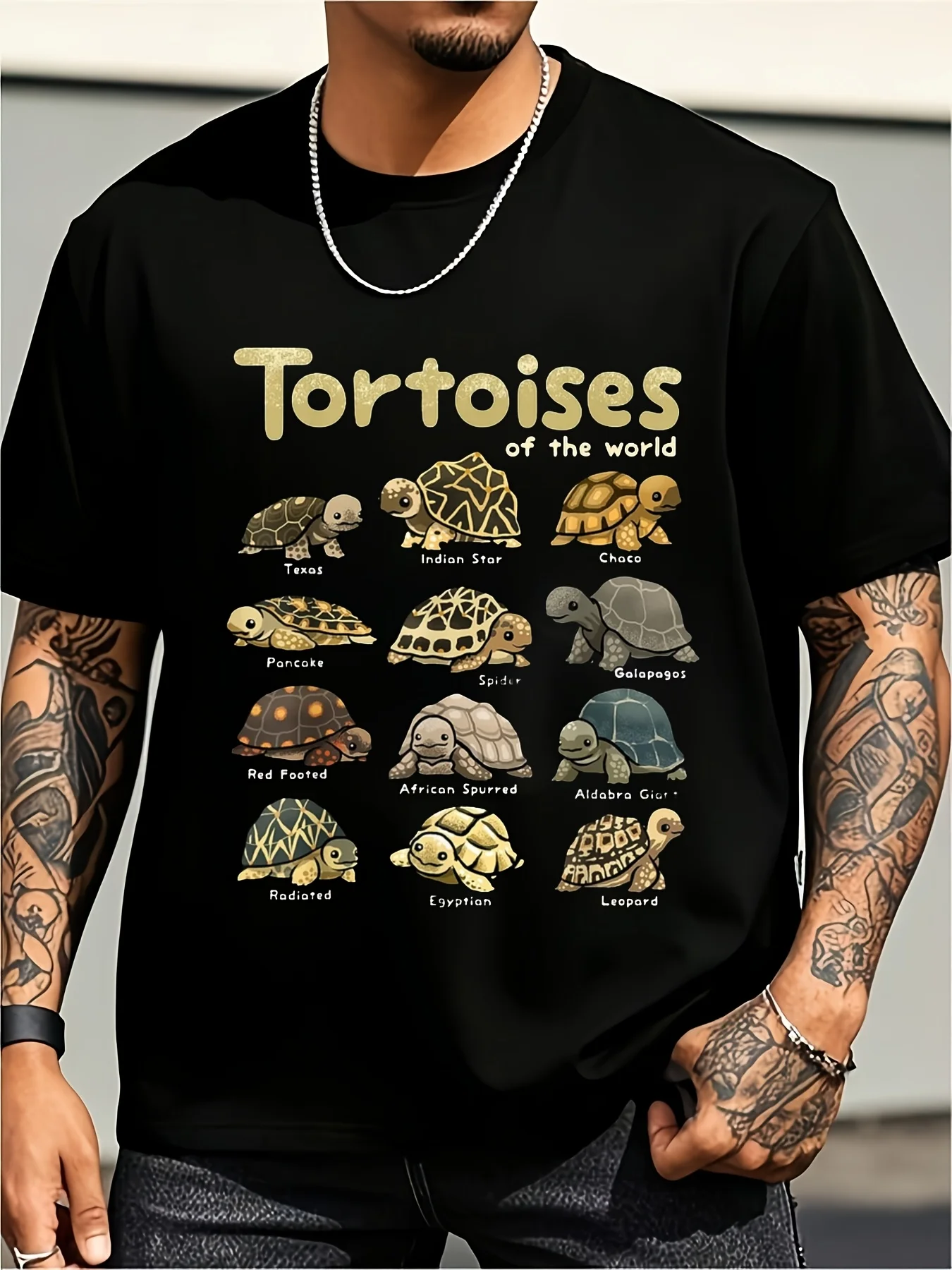 World Turtle Species Cute Reptile Turtle Lover T-Shirt Unisex Summer Short Sleeve Printed T-Shirt Solid Color Plus Size Vintage Casual Round Neck Printed T-Shirt Unisex