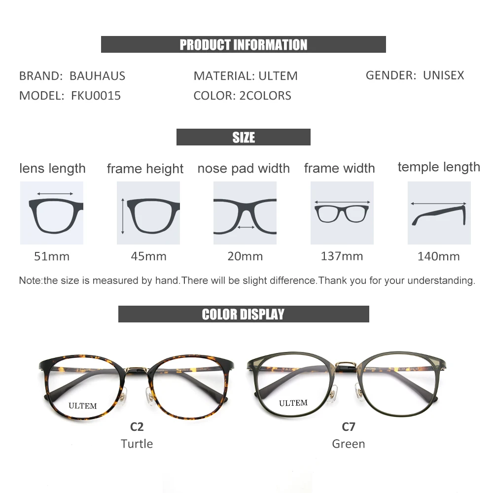 FKU0015 Optical Eyeglasses Frame For Men And Women  TR90 Plastic Front Rim Eyewear Spectacles Frame