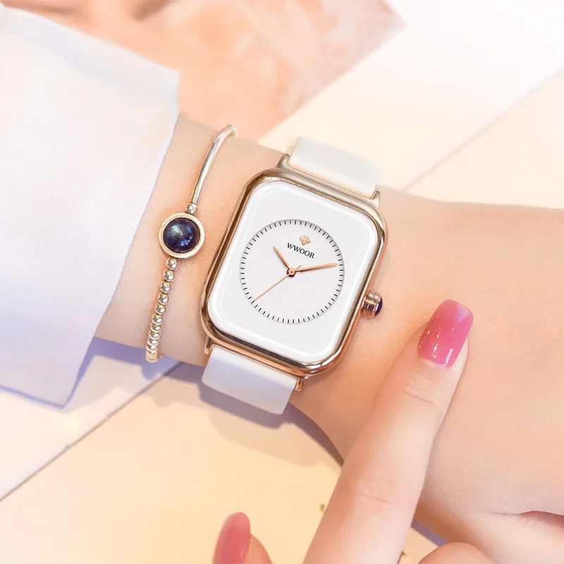 WWOOR Luxury Women's Watches Fashion Casual Silicone Ladies Dress Watch Elegant Square Waterproof Quartz Wristwatch Female Clock