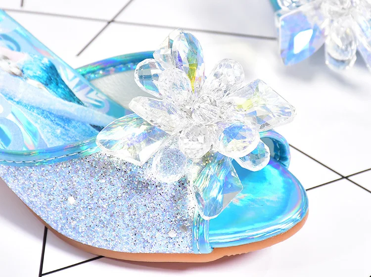 Zapatos de princesa Elsa de Frozen de Disney, zapatillas de tacón alto para niñas, zapatos de cristal a la moda, sandalias de verano para niños, talla 26-37