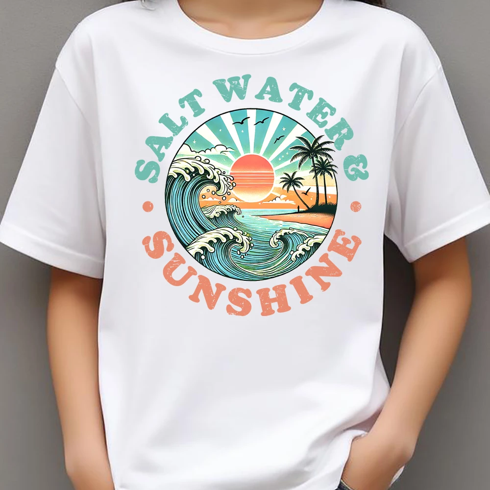 New Beach Coconut Tree Sunshine Scenery Heat Transfer Patches For Clothes DIY A-Level Washable T-shirts Iron-on Thermal Sticker