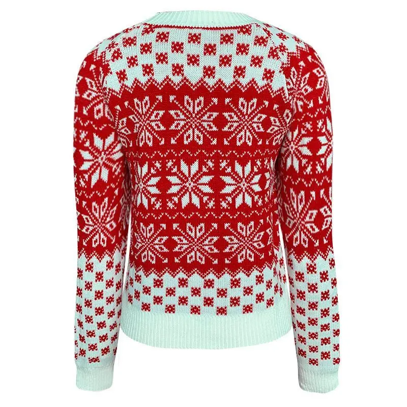 Novo estilo feminino natal floco de neve camisola inverno quente malha manga longa o pescoço topos jumper impresso casual pulôver roupas