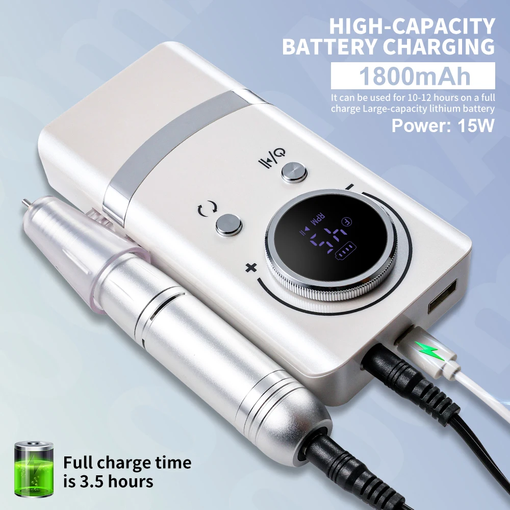 Elektryczna frezarka do paznokci 45000RPM Profesjonalna frezarka do paznokci do paznokci żelowych Akumulatorowa przenośna pilnik do paznokci Narzędzia do manicure