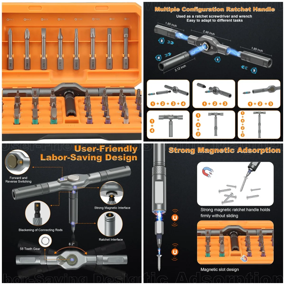 

42-in-1 Magnetic Screwdriver Set with Detachable Handle, Multi Magnetic Bits, Portable Repair Tools for DIY, Electronics, Car, B