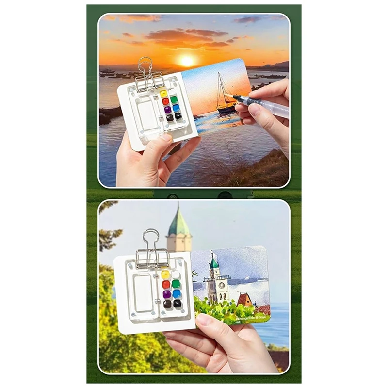 BEDW-paquet de Palette de peinture prête à l'emploi pour voyage, Mini Palette de peinture de voyage acrylique, Mini Palette de peinture de voyage avec Clips de reliure