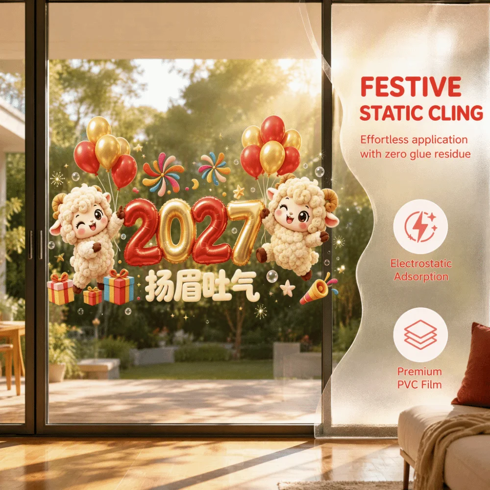 Waterproof 2027 Static Cling Decal Removable Static Exquisite Goat Year Glass Window Sticker DIY Large Two-sided Door Stickers