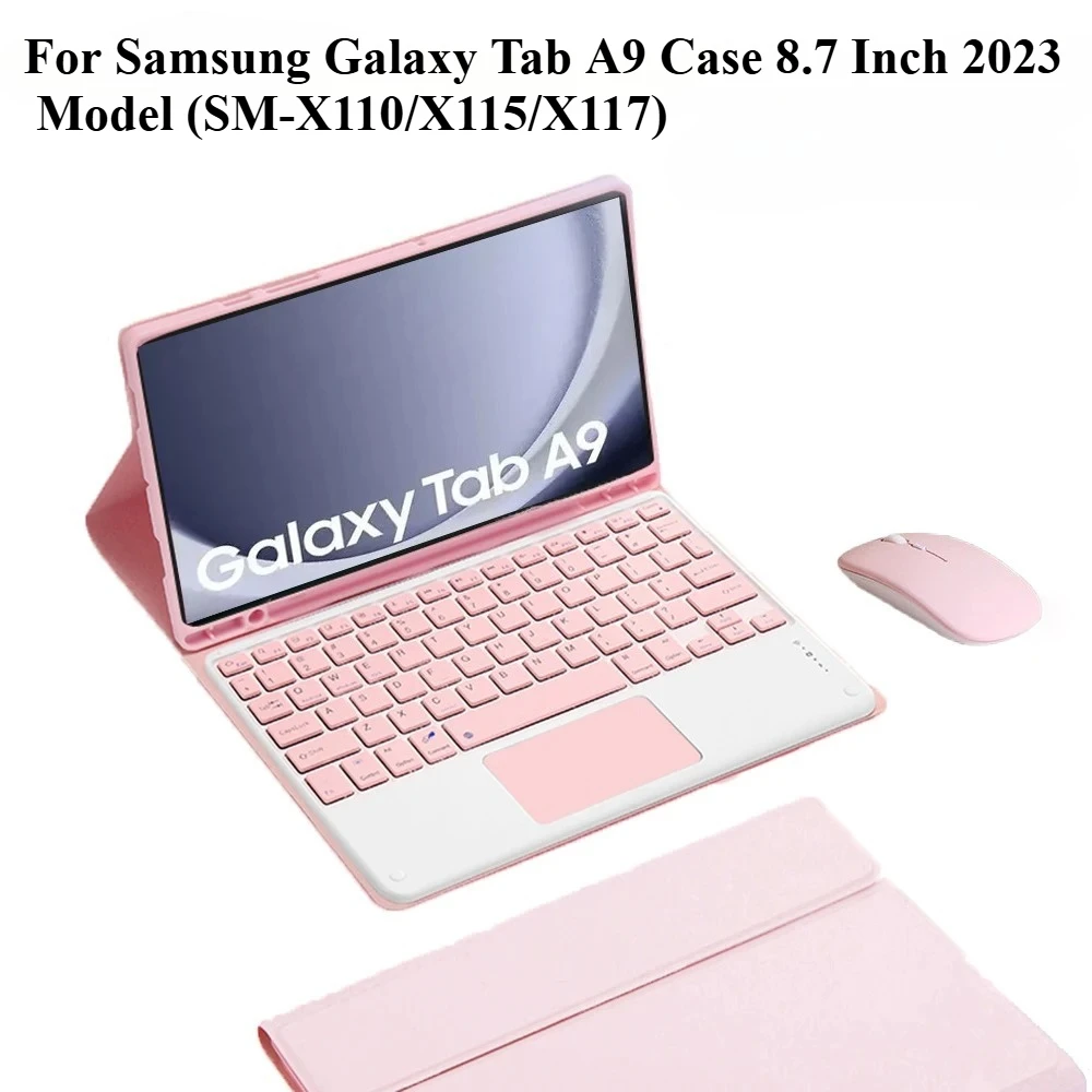 Keyboard Case For Samsung Galaxy Tab A9 8.7 Inch 2023 SM-X110/X115/X117 BT Keyboard With Leather Case For Samsung A9 Tablet 8.7"