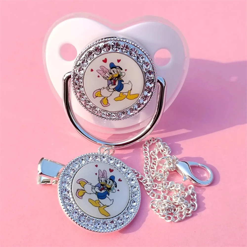 [Animal Print] Disney Pacifier with Chain Clip BPA-free Bling Dummy Pacifier Donald Duck 0-18 months Cartoon Bling Pacifier