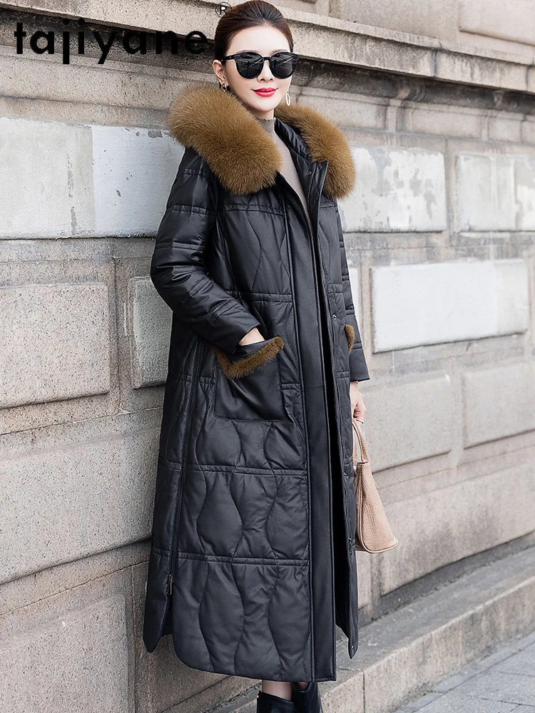 TAJIYANE Pelle di pecora Piumino d'anatra Donna Collo di pelliccia di volpe Giacche in vera pelle Capispalla da donna premium 2025 Abbigliamento invernale da donna
