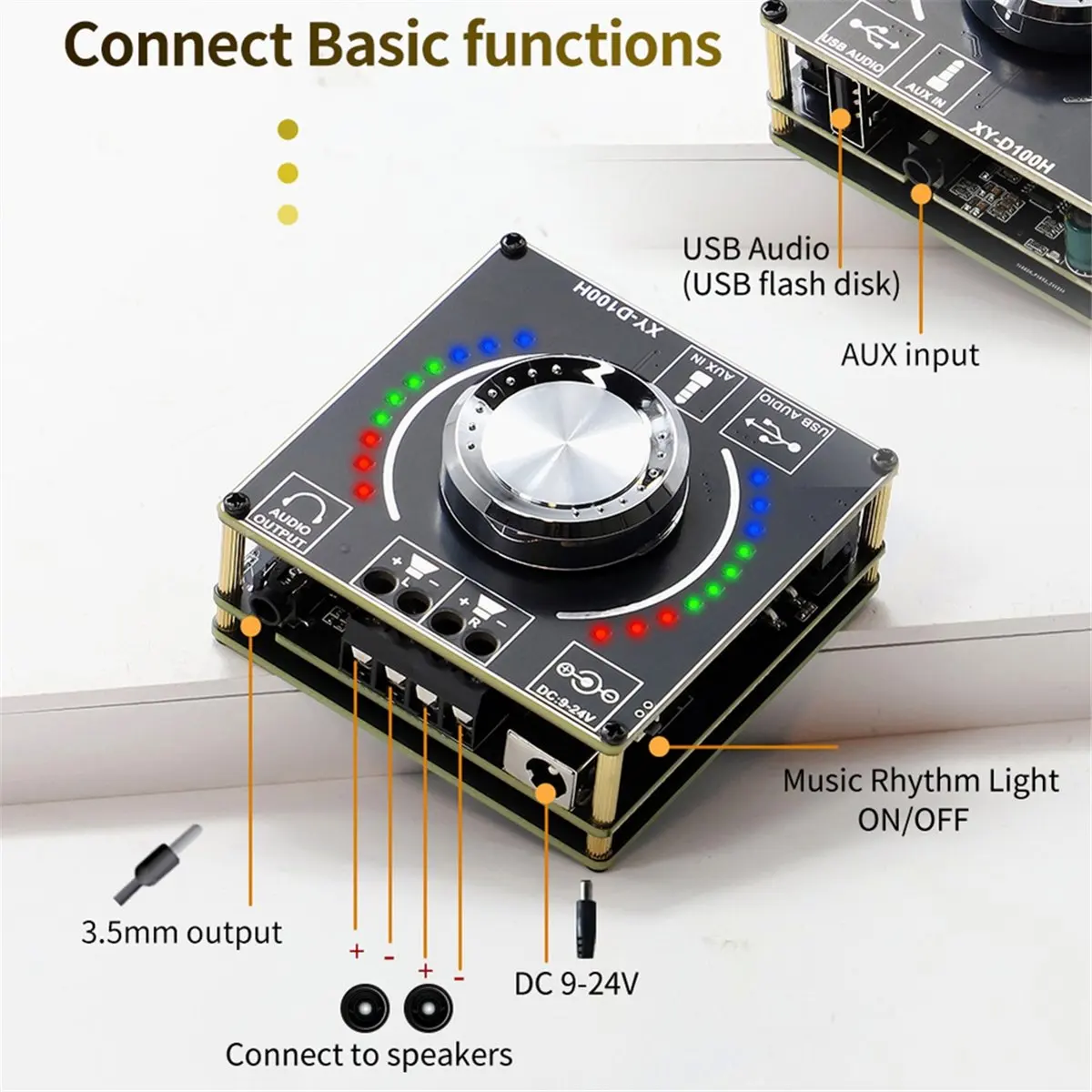 AA25 XY-D100H تيار مستمر 9-24 فولت/5A 100 واط + 100 واط الصوت الرقمي مكبر كهربائي بلوتوث 5.1 ستيريو AUX USB كارت الصوت وحدة مكبر للصوت
