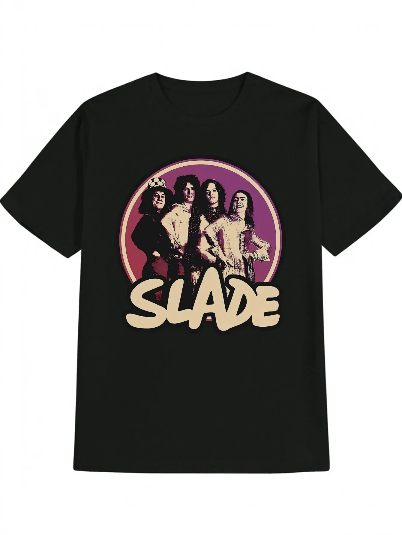 

1pc Vintage Band Portrait Graphic Tee 100 Polyester Knit Fabric Casual Crew Neck Slight Stretch Summer Black T-Shirt