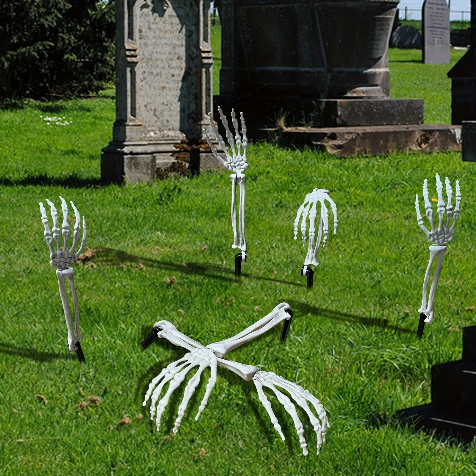 2/6pcs Halloween Skeleton Hand Yard StakesRealistic Skeleton Arm Lawn Decorations for Graveyard Cemetery Outdoor Halloween Party