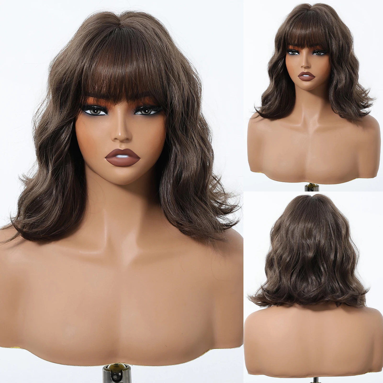 هنري مارجو بني داكن بوب شعر مستعار اصطناعي مع الانفجارات قصيرة الجسم متموجة شعر مستعار للنساء يوميا لوليتا براون الباروكات مقاومة للحرارة #2